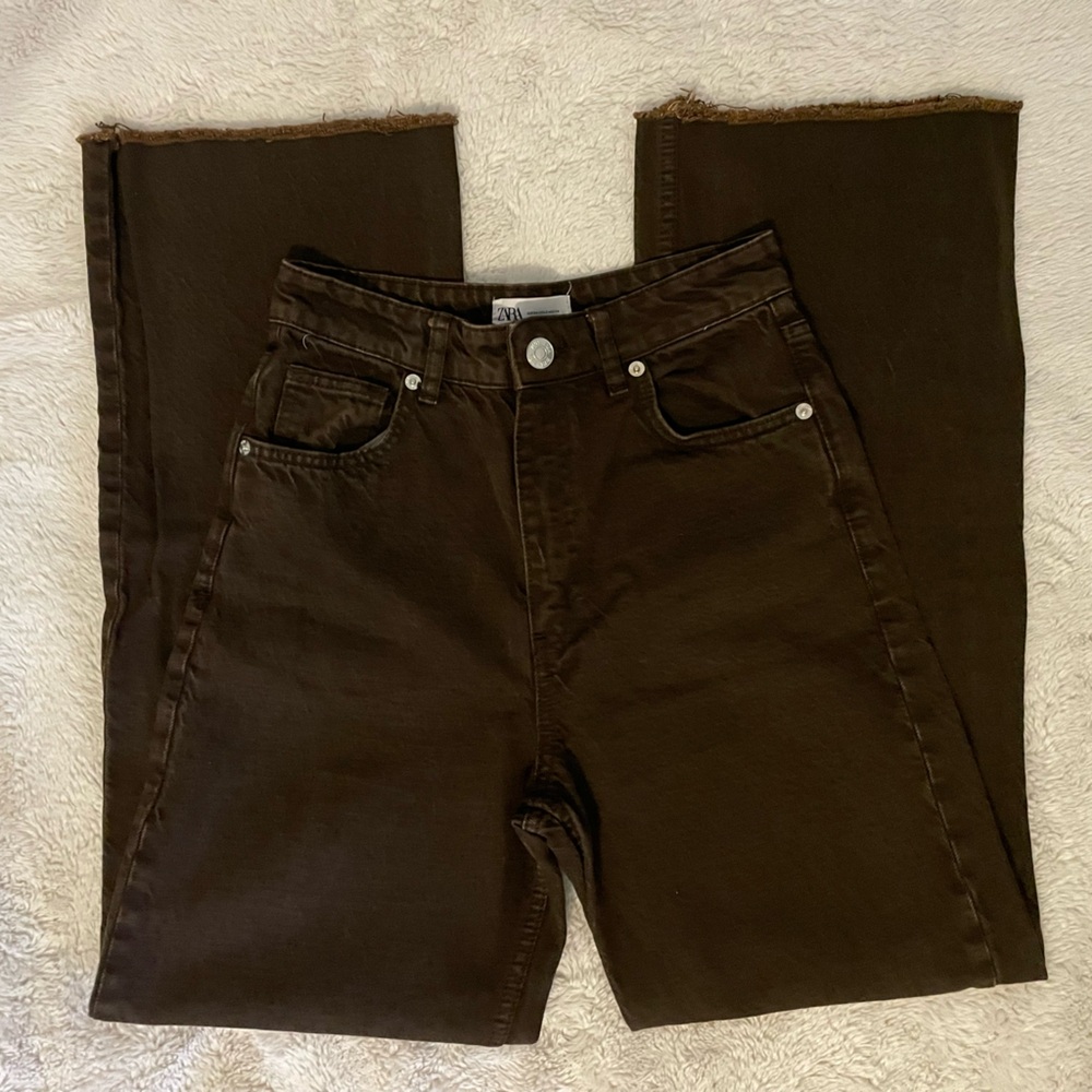 Zara Chocolate Brown Raw Hem Jeans